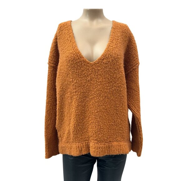 Free People Women Sweater Alpaca Oversized Fuzzy Knit Long Sleeve Deep V-Neck XS - Picture 2 of 13
